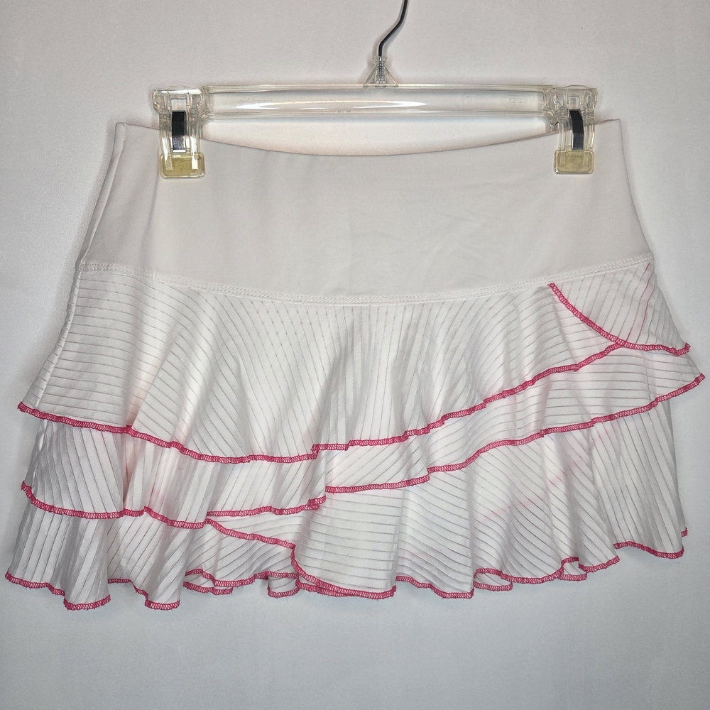 Lucky in Love White and Pink Tiered Mini Skirt